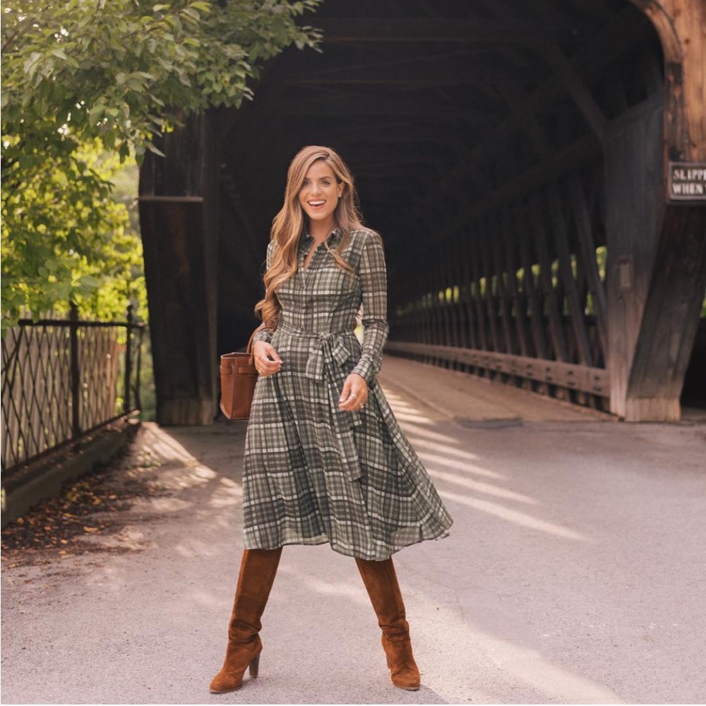 Gal Meets Glam Jessie Plaid Sage Green button dress GMG